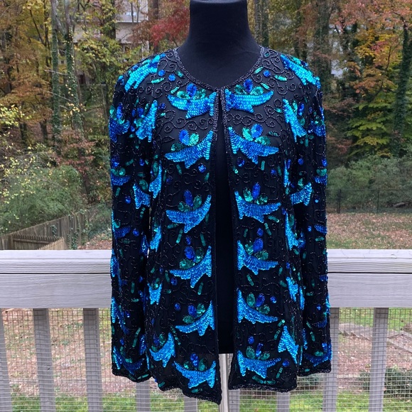 Vintage Jackets & Blazers - Vintage 80s Silk Sequin Blazer Jacket